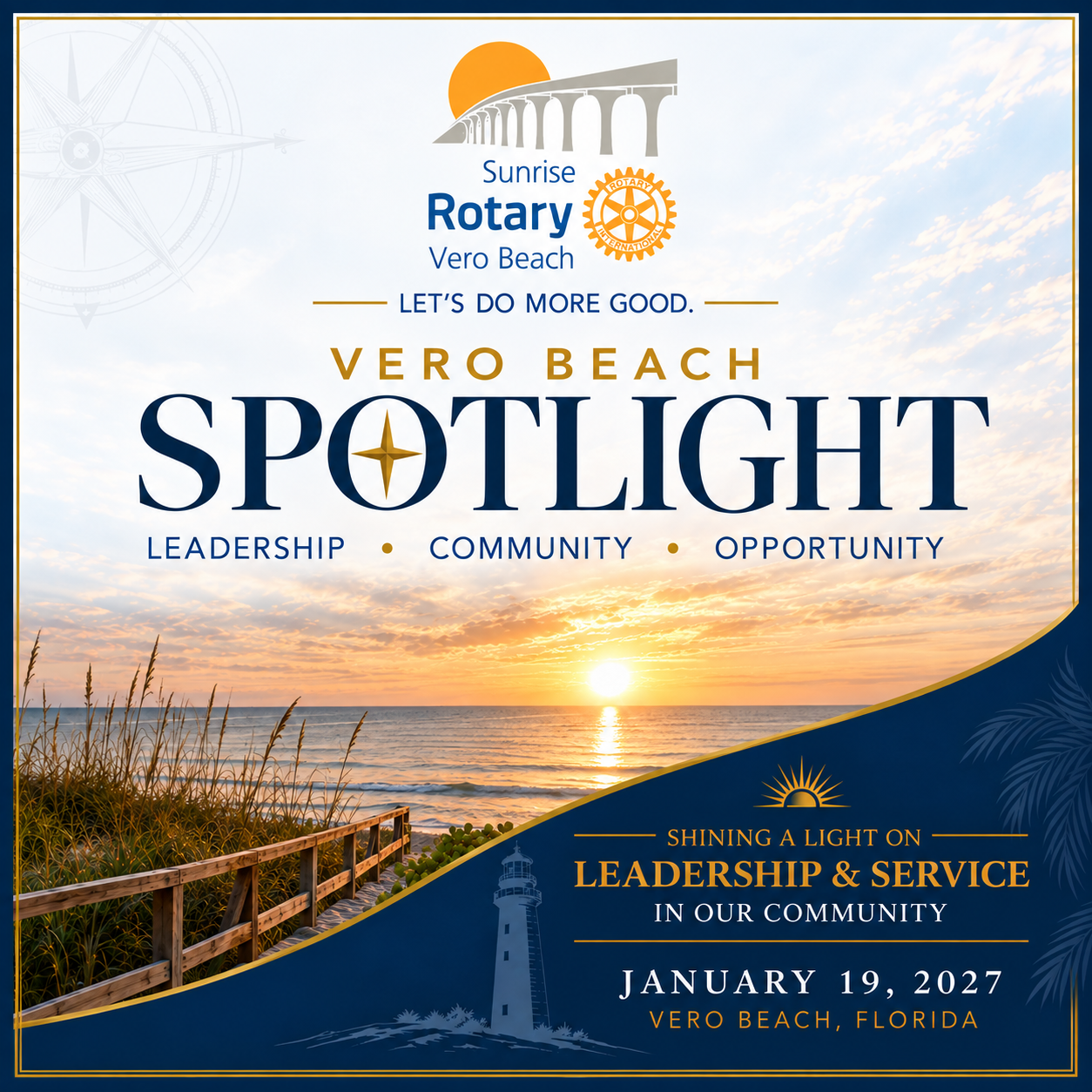 Vero Beach Spotlight, a Sunrise Rotary leadership event on January 19, 2027.