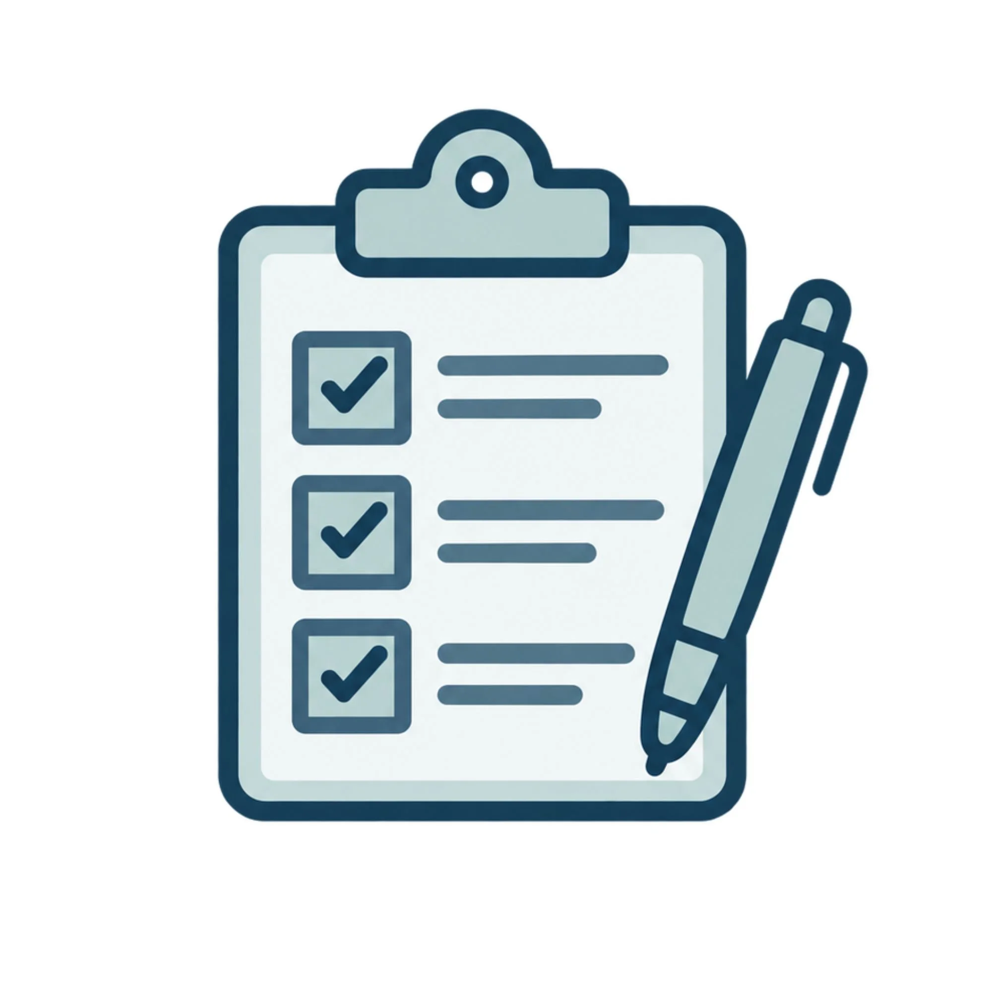 A clipboard with a checklist and a pen.