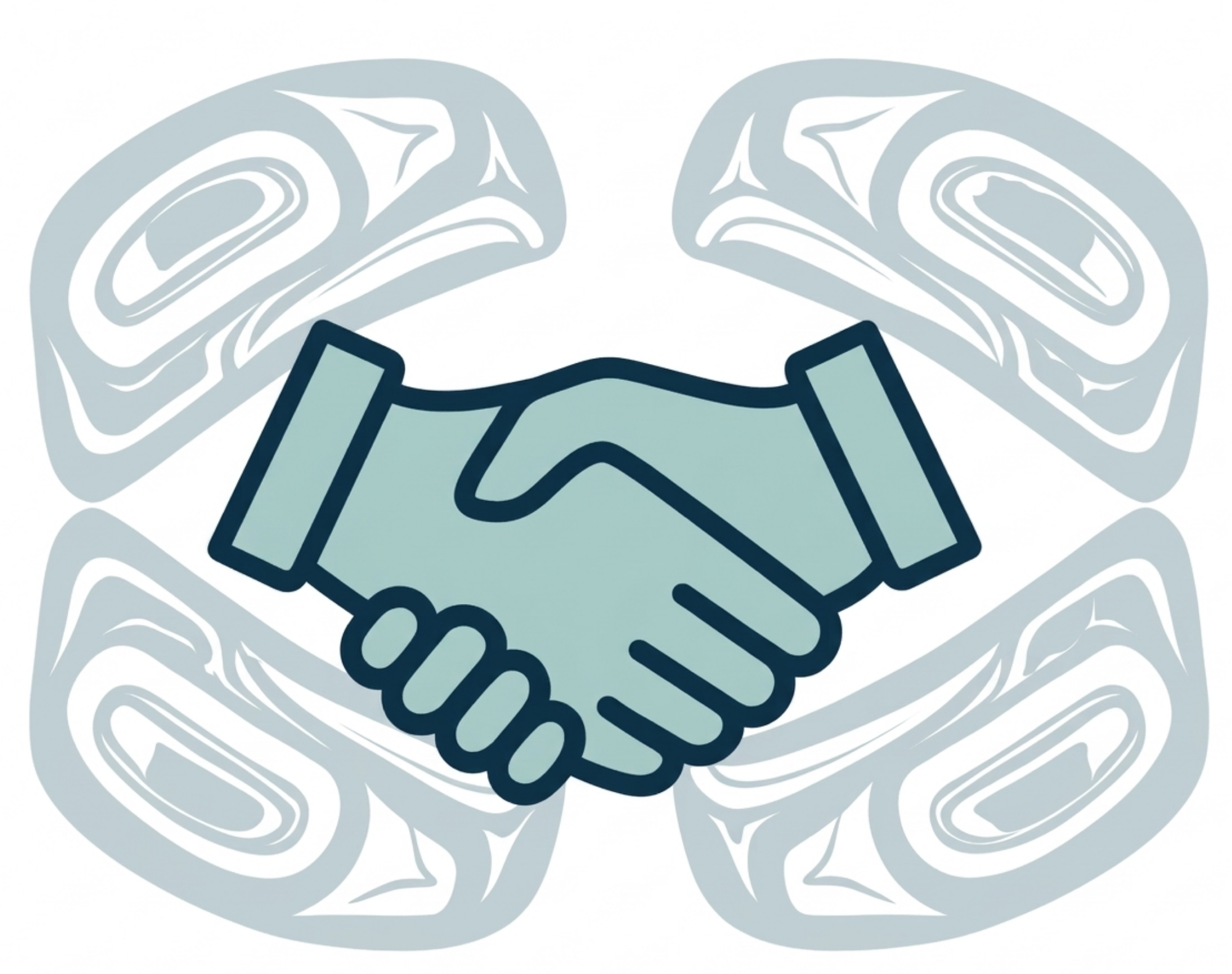 Illustration of two hands shaking with a background pattern of eagle heads