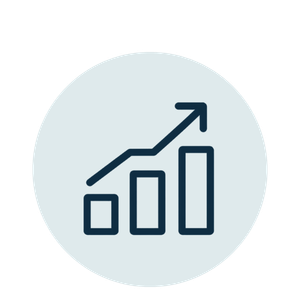 Icon of a bar chart with an upward trending arrow.