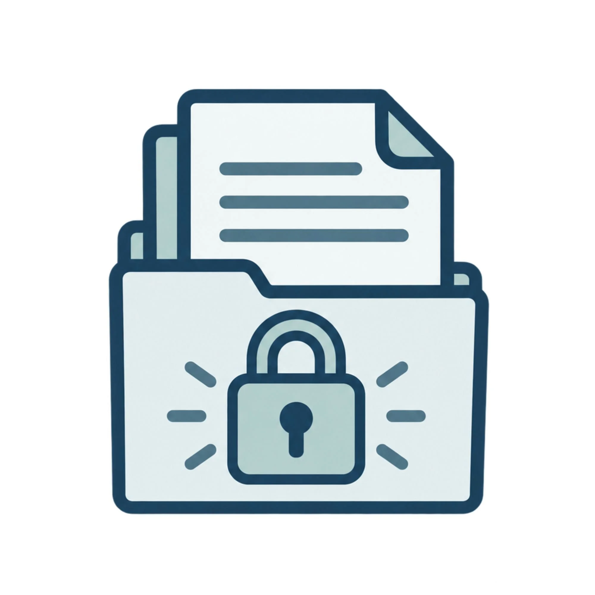 Line art illustration of a paper document featuring a lock icon, suggesting data security or privacy.