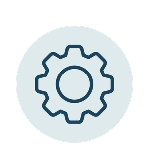 Icon of a gear or settings wheel inside a light blue circle.