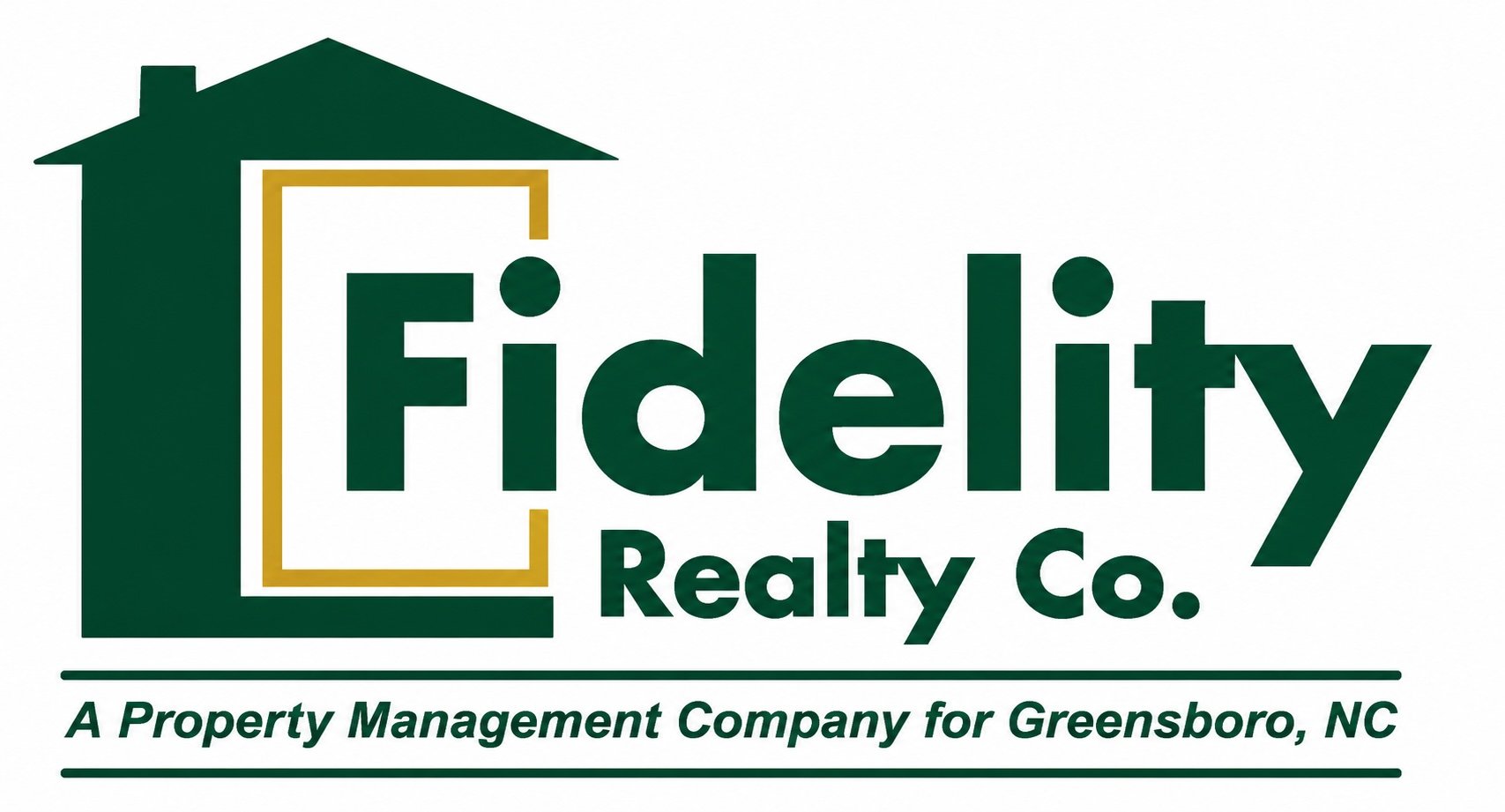 Logo of Fidelity Realty Co., a property management company serving Greensboro, NC. Features a house outline and bold green text.