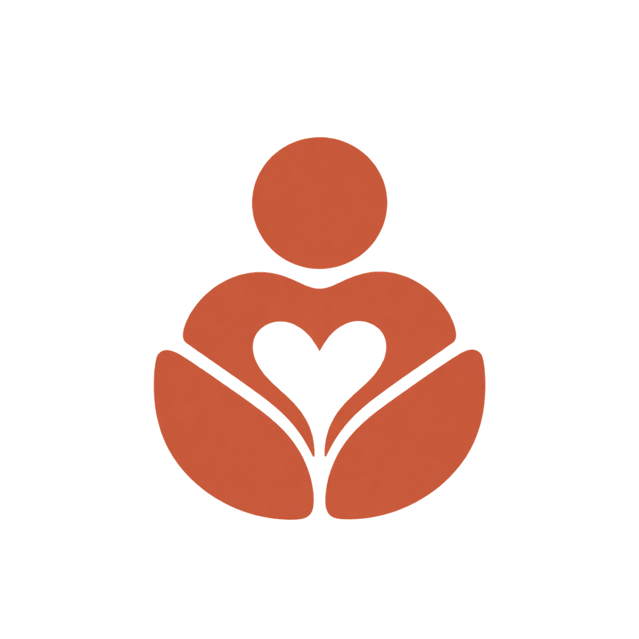 A digital illustration of a person with a heart inside their chest, feet and hands folded around it, symbolizing love and care.