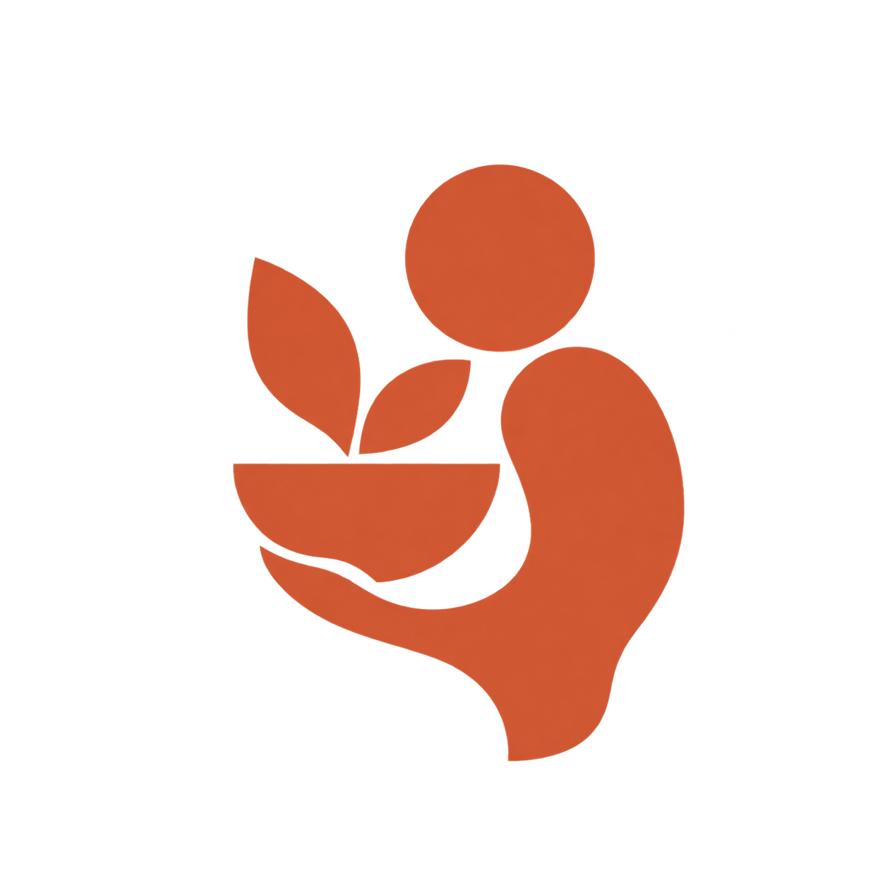 A stylized icon of a hand holding a small plant with leaves, representing growth or nurturing.