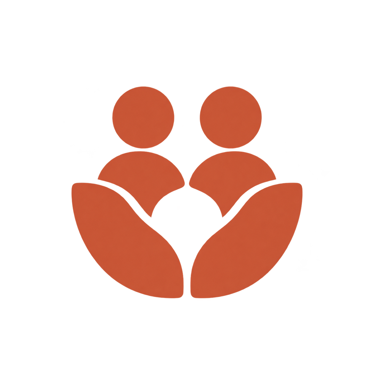 Rounded abstract shapes arranged in a pattern resembling a person being cradled by two hands.