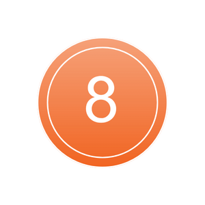 Number 8 inside an orange circle with a white outline.