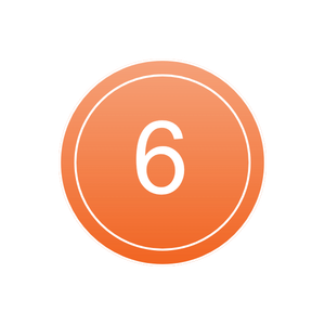 Orange circular timer or countdown with the number six in the center.