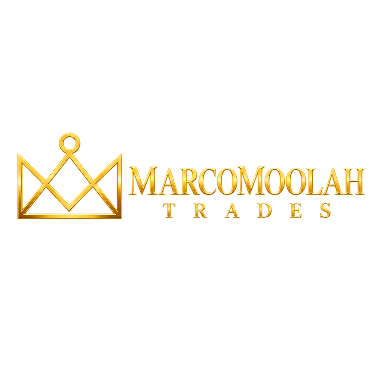 A gold logo for Marcomolah Trades featuring a stylized crown and chart icon, with the company name in gold text.