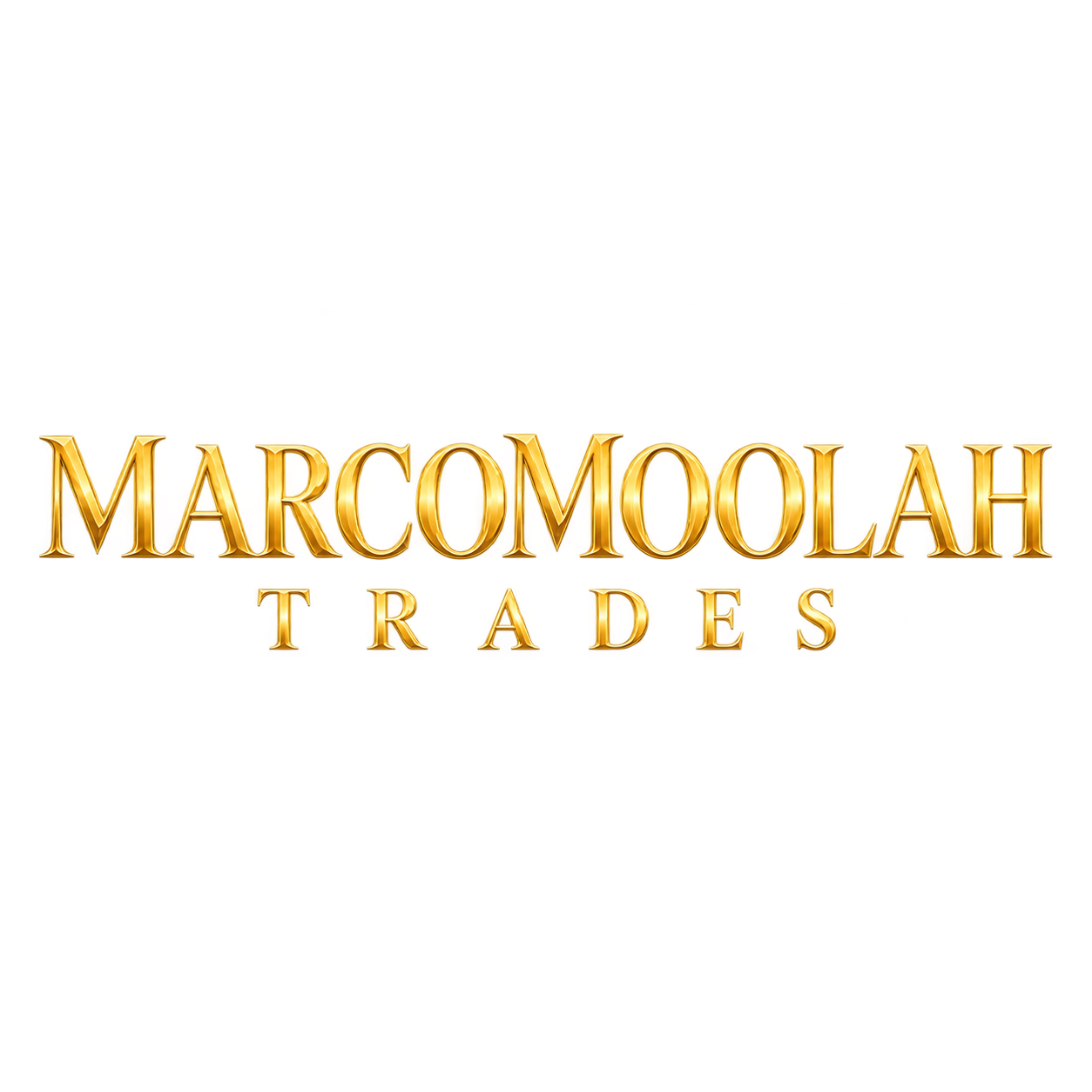 Gold and white text logo that reads "Marcomolah Trades" with a reflective effect.