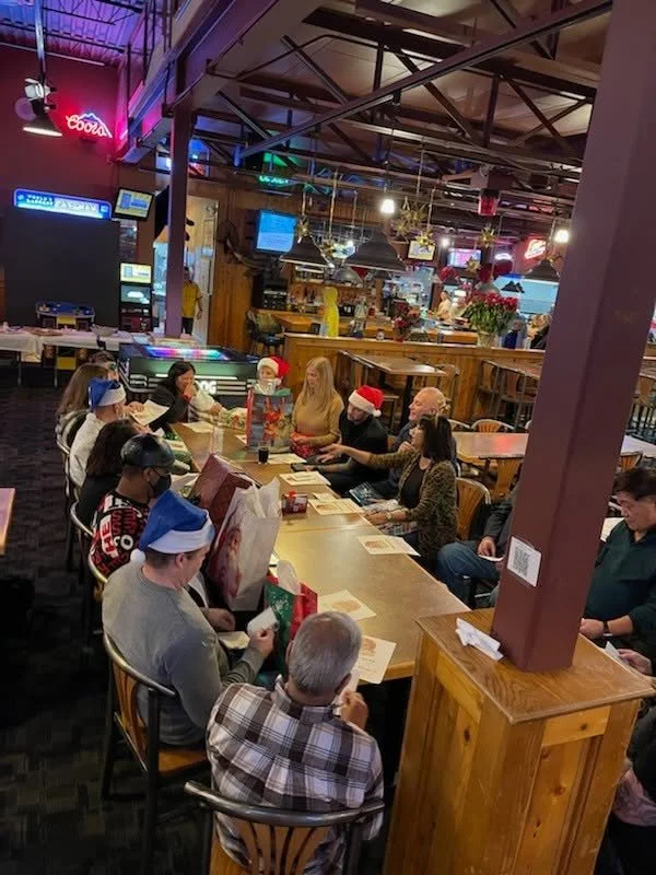 Ford Lanes Bowling Center interior with holiday party atmosphere.