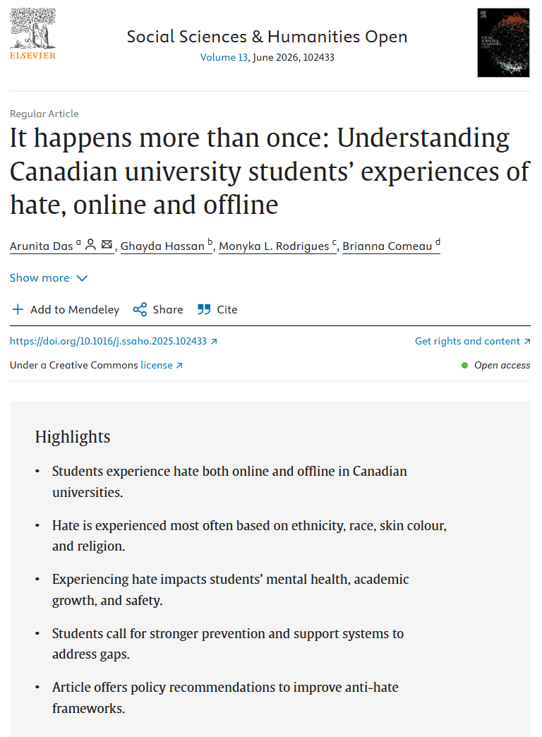 It happens more than once: Understanding Canadian university students’ experiences of hate, online and offline 