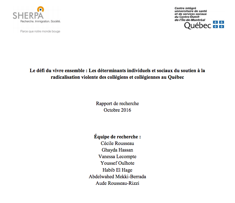 Le Défi du Vivre Ensemble : Les Déterminants Individuels et Sociaux du Soutien à la Radicalisation Violente des Collégiens et Collégiennes au Québec