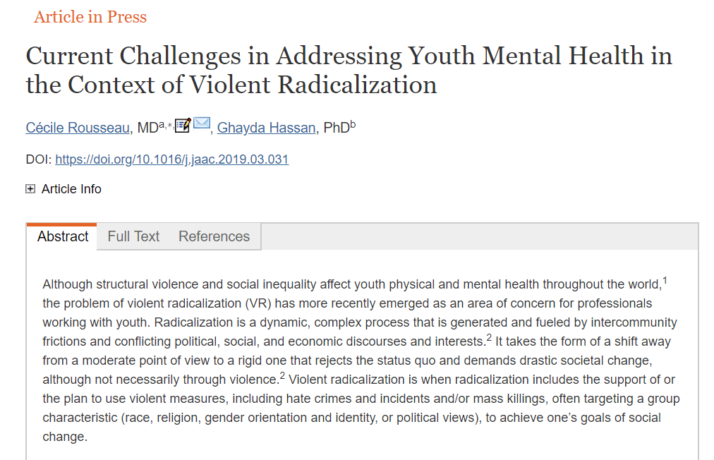 Current Challenges in Addressing Youth Mental Health in the Context of Violent Radicalization