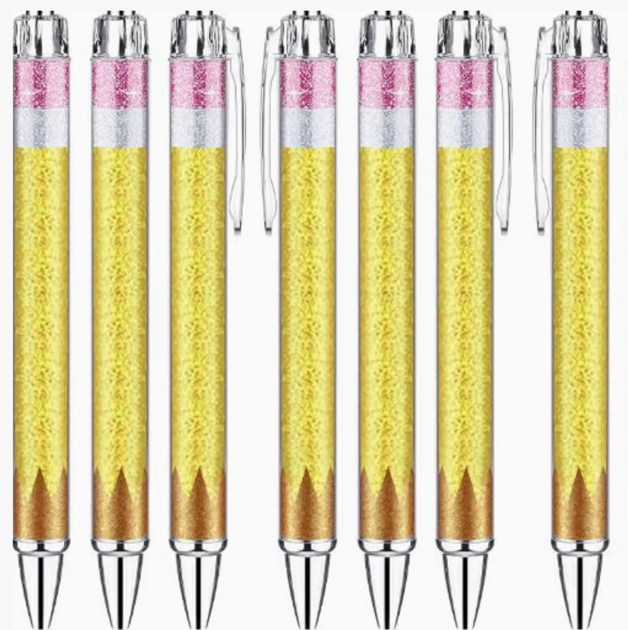 Glittery Pencil-Inspired Pen Set for Teachers