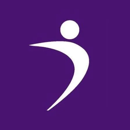Abstract white figure resembling a person on a purple background.