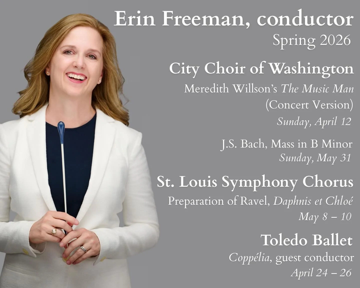 Looking forward to the next few months with the marvelous artists in St Louis, DC, and Toledo. From musical theater to French ballet and Bach&hellip;Grateful.