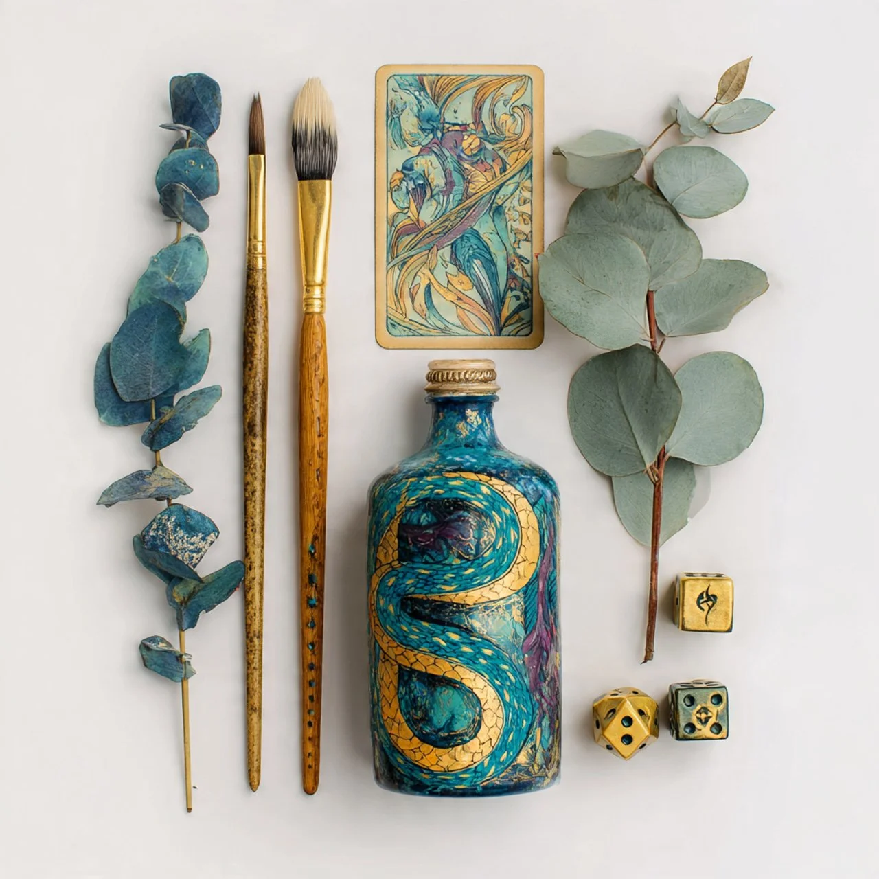 Mystical serpent art tools and tarot card for The Sacred Serpent contact page