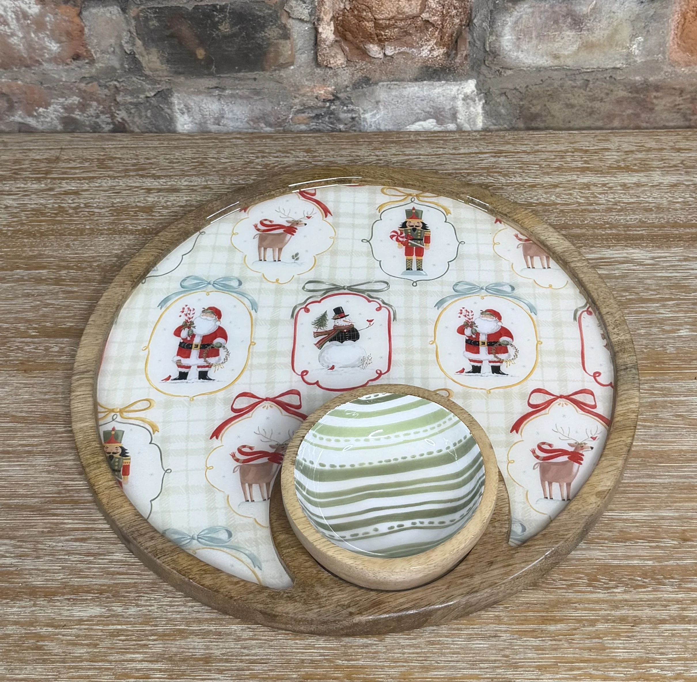 Frosty Fun Round Mango Wood Platter & Bowl Christmas