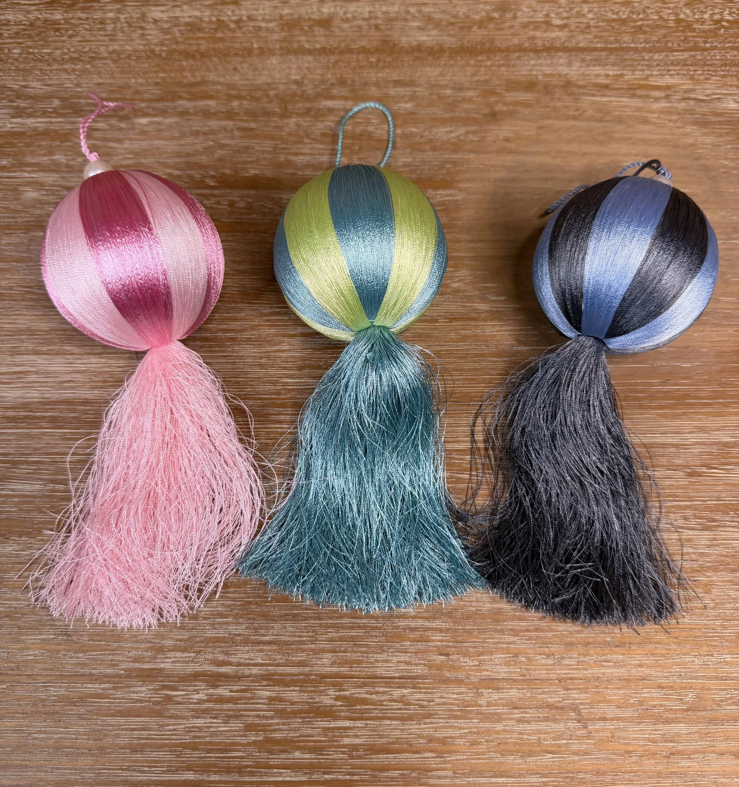 Silken Stripes Tassel Ornaments Set of 3