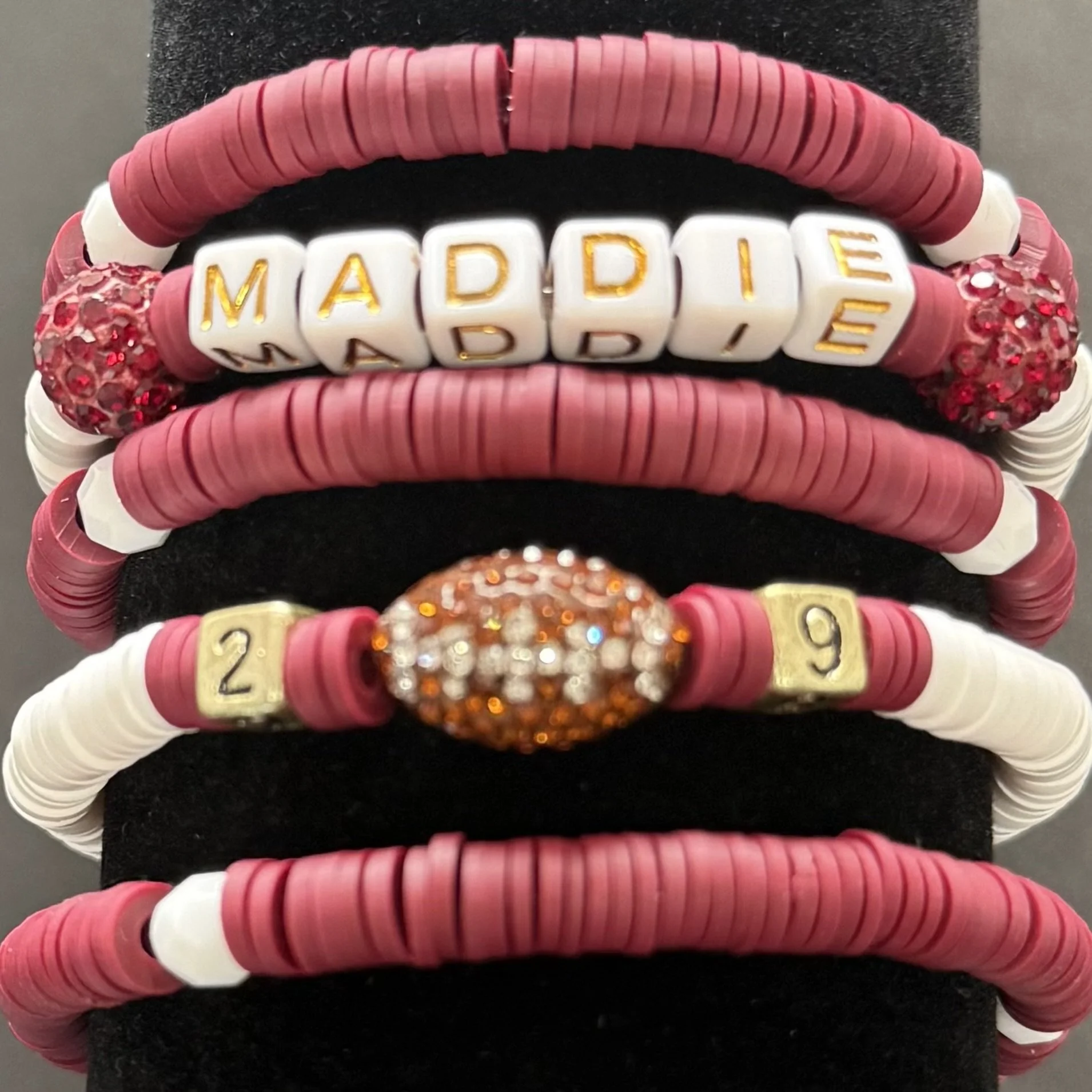 Jr. Hornets Custom Football & Cheer Bracelet Stack