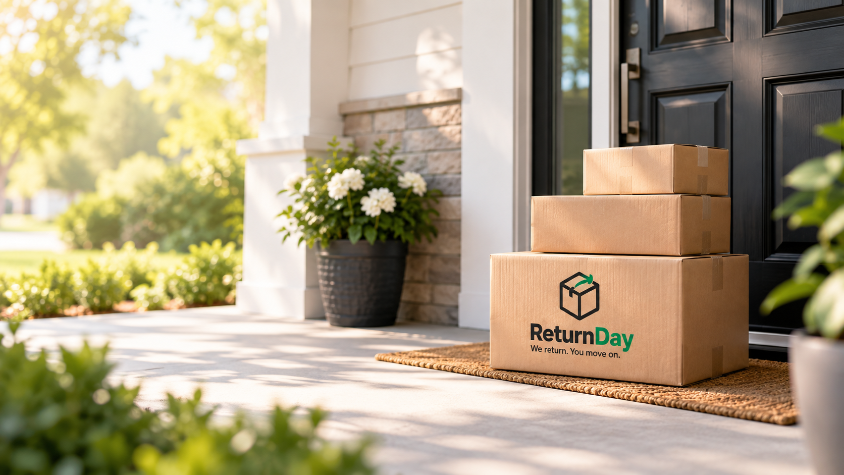 ReturnDay doorstep return pickup box outside a home