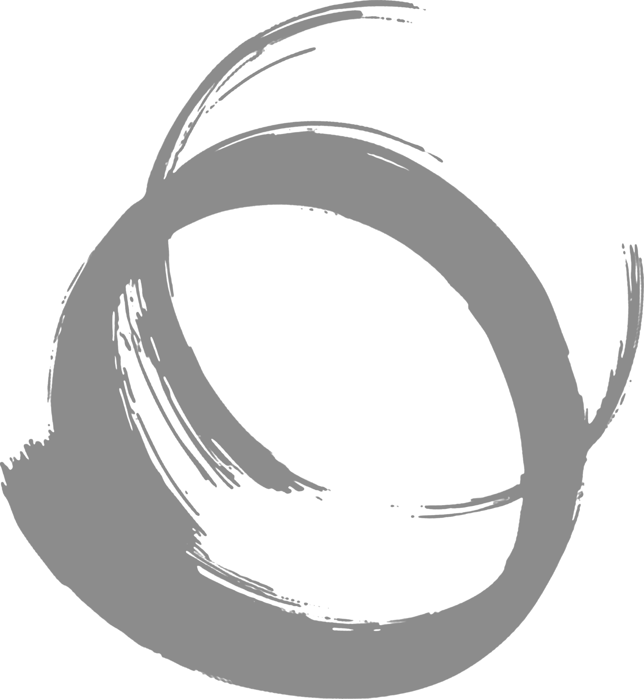 Close-up of a stylized, monochrome graffiti or abstract artwork resembling a spiral or circular pattern with bold, sweeping strokes on a black background.