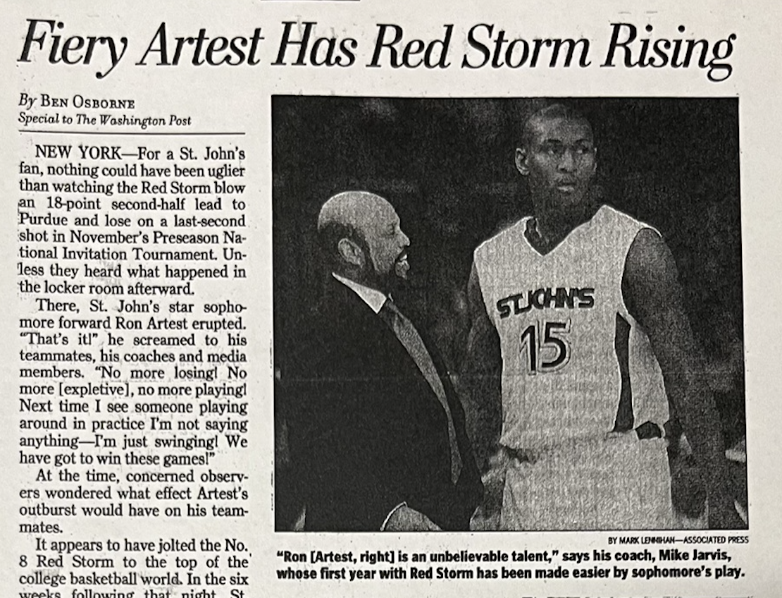 Ron Artest, The Washington Post, 1999