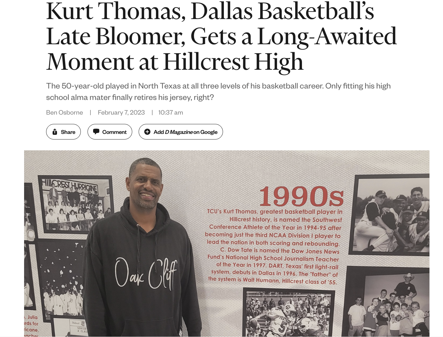 Kurt Thomas, D Magazine, 2023