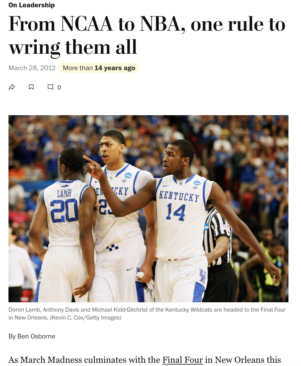 The 'One and done' rule, Washington Post, 2012