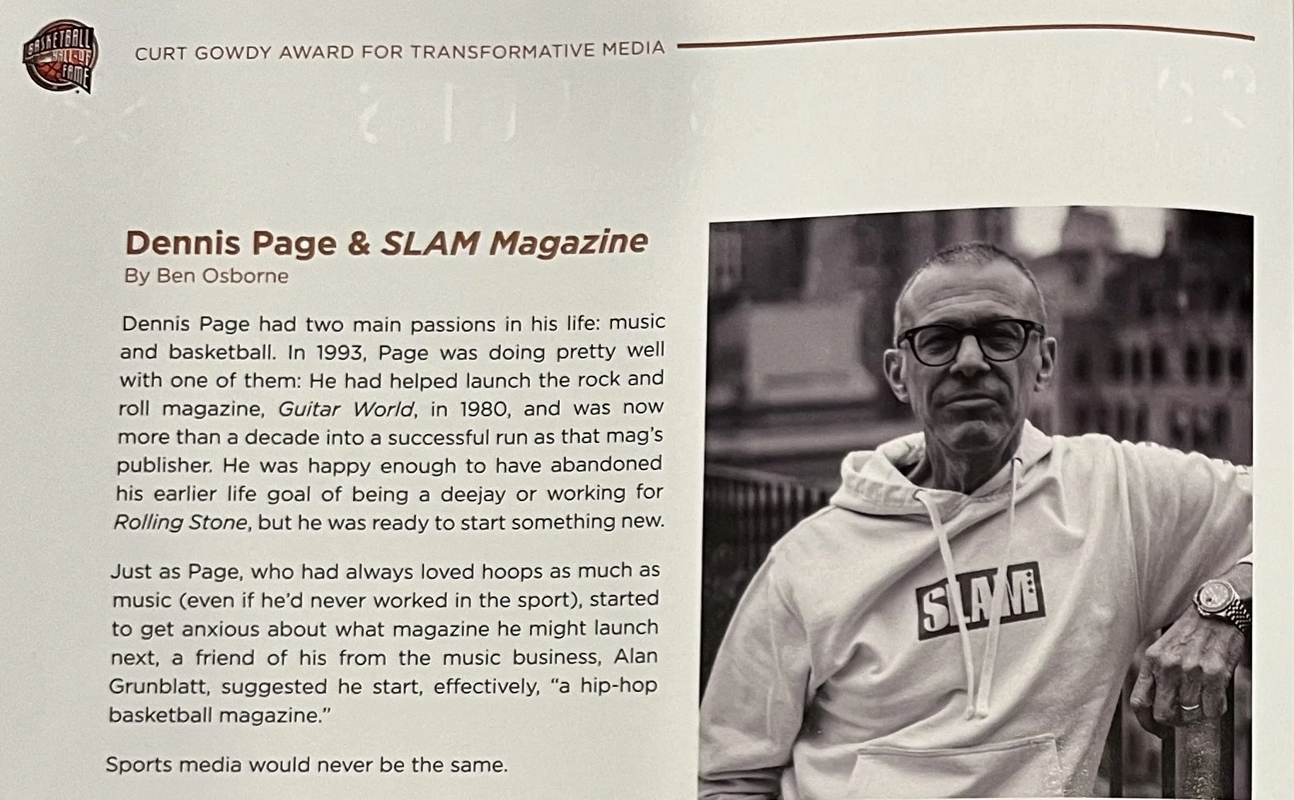 Dennis Page & SLAM, Official Basketball Hall of Fame Program, 2024