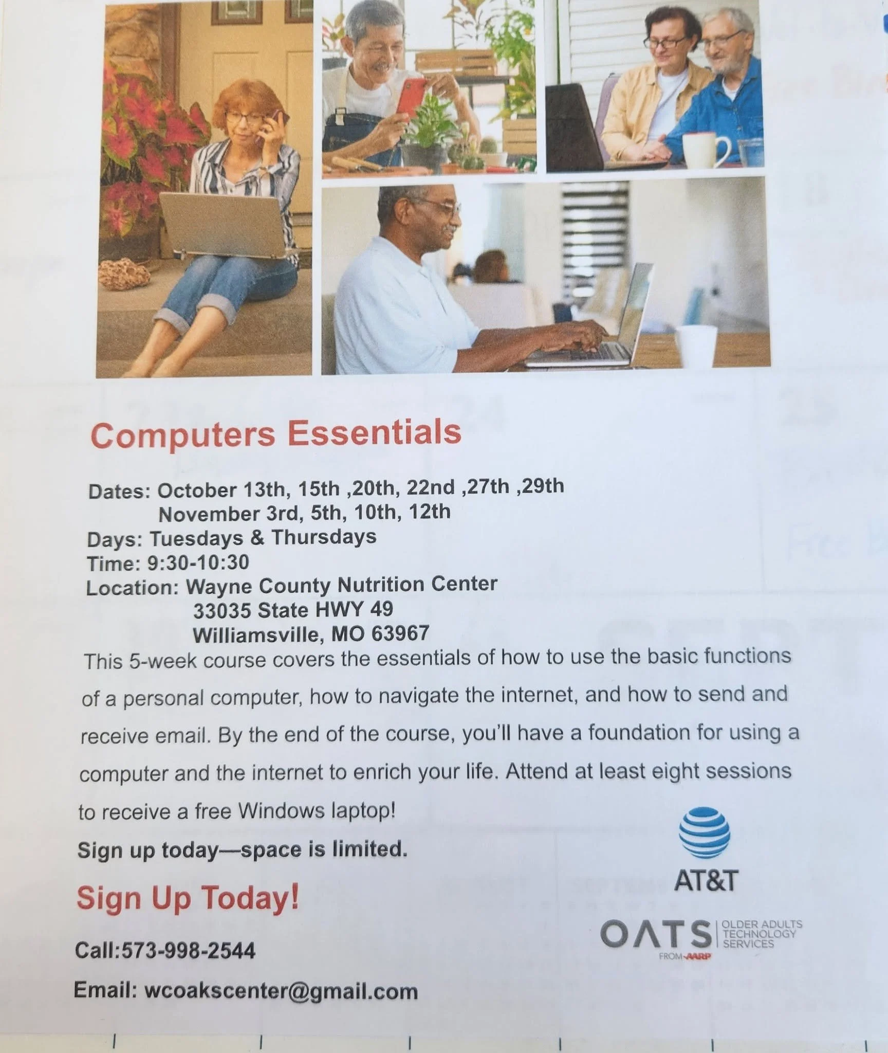 Computer classes offered at the Nutrition Center!  