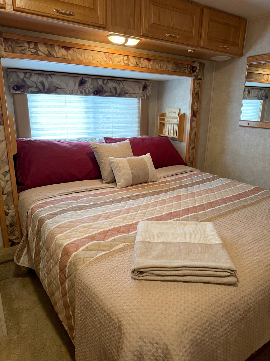 Cozy, warm, Georgie RV bedroom