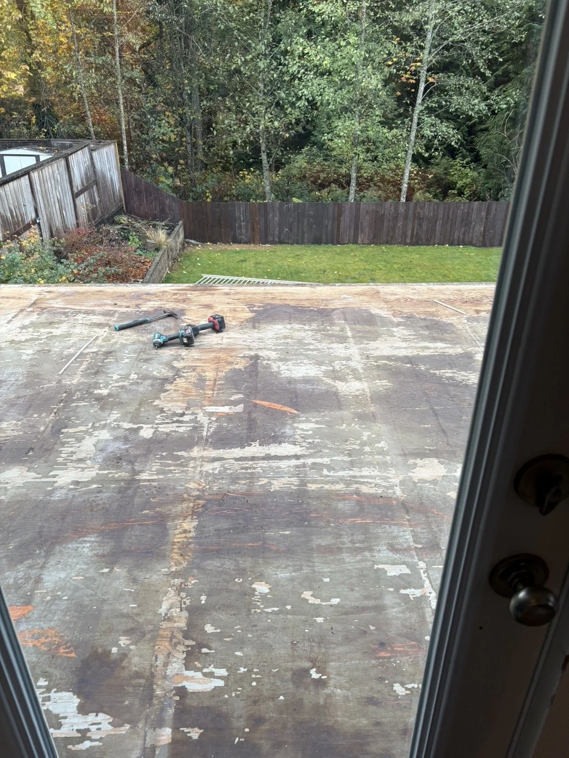 Before: existing deck surface ready for removal and preparation.
