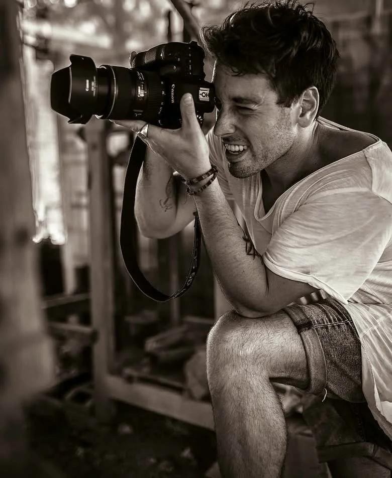 Dan Grab on location, camera to his eye