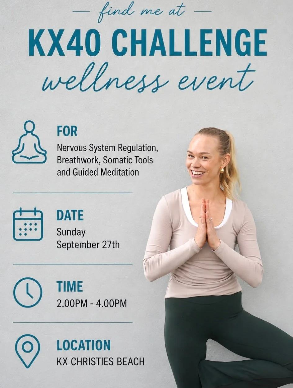 This month you&rsquo;ll find me at the KX Pilates Wellness Event in Christie&rsquo;s Beach, where I&rsquo;ll be helping members slow down, drop into their bodies and find a little more calm and regulation amongst their Pilates and fitness goals 😌

B