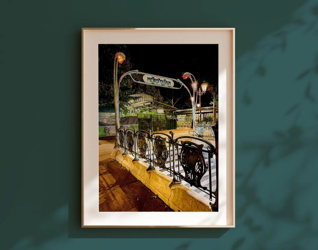Mockup of matted and framed photo print of art deco entrance to the Paris Metro near Saint Chapelle.