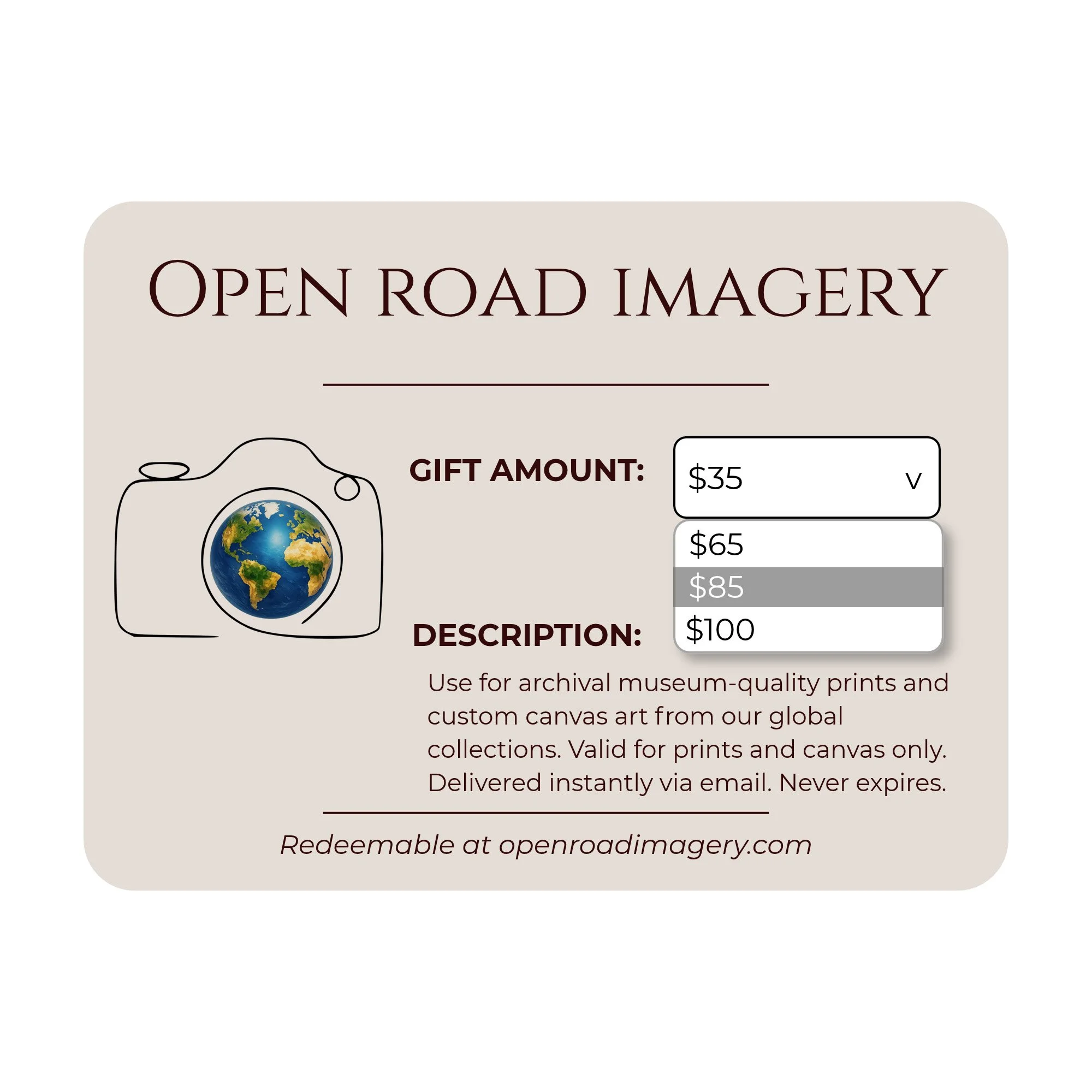 Open Road Imagery Gift Card