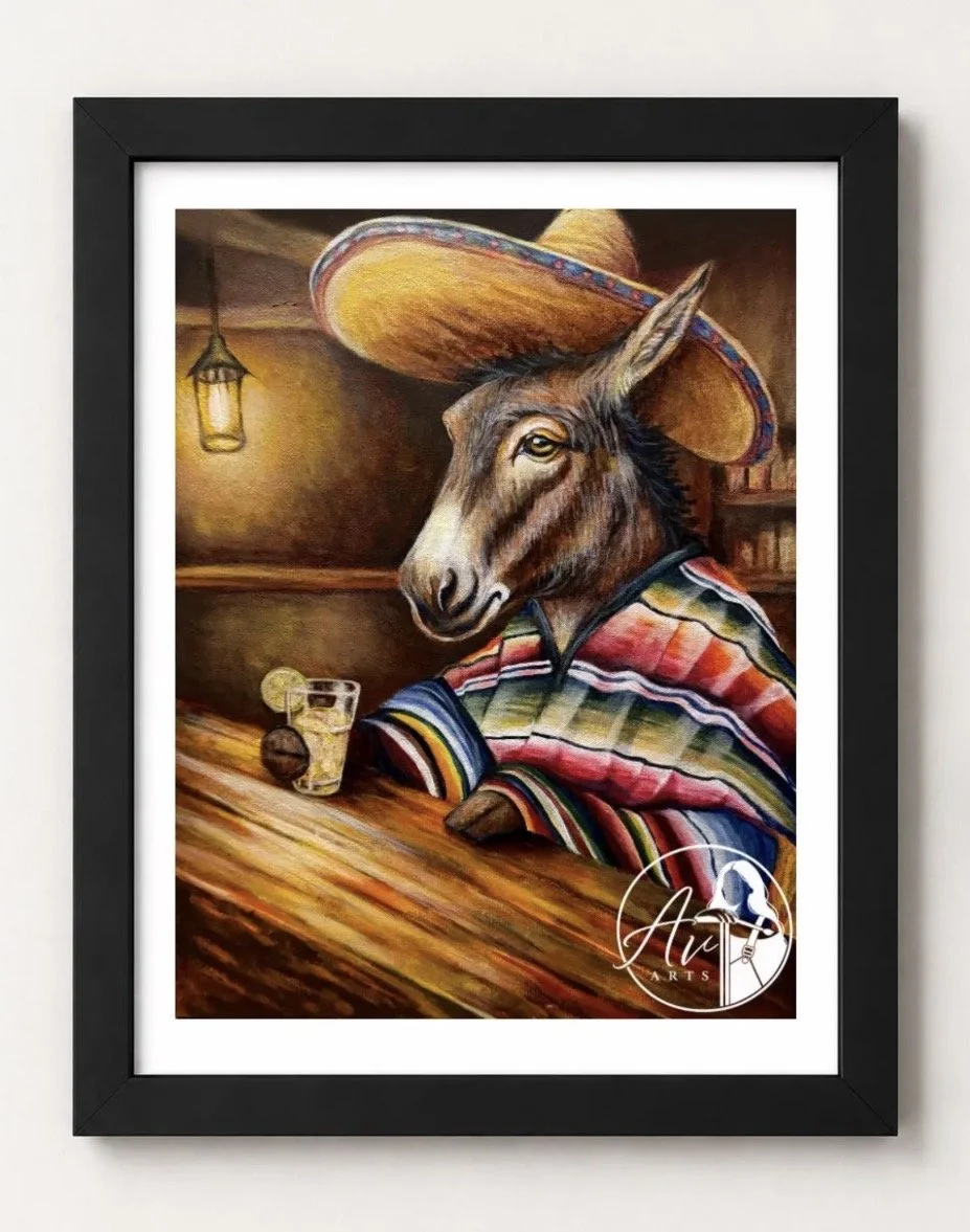 Donkey drinking tequila