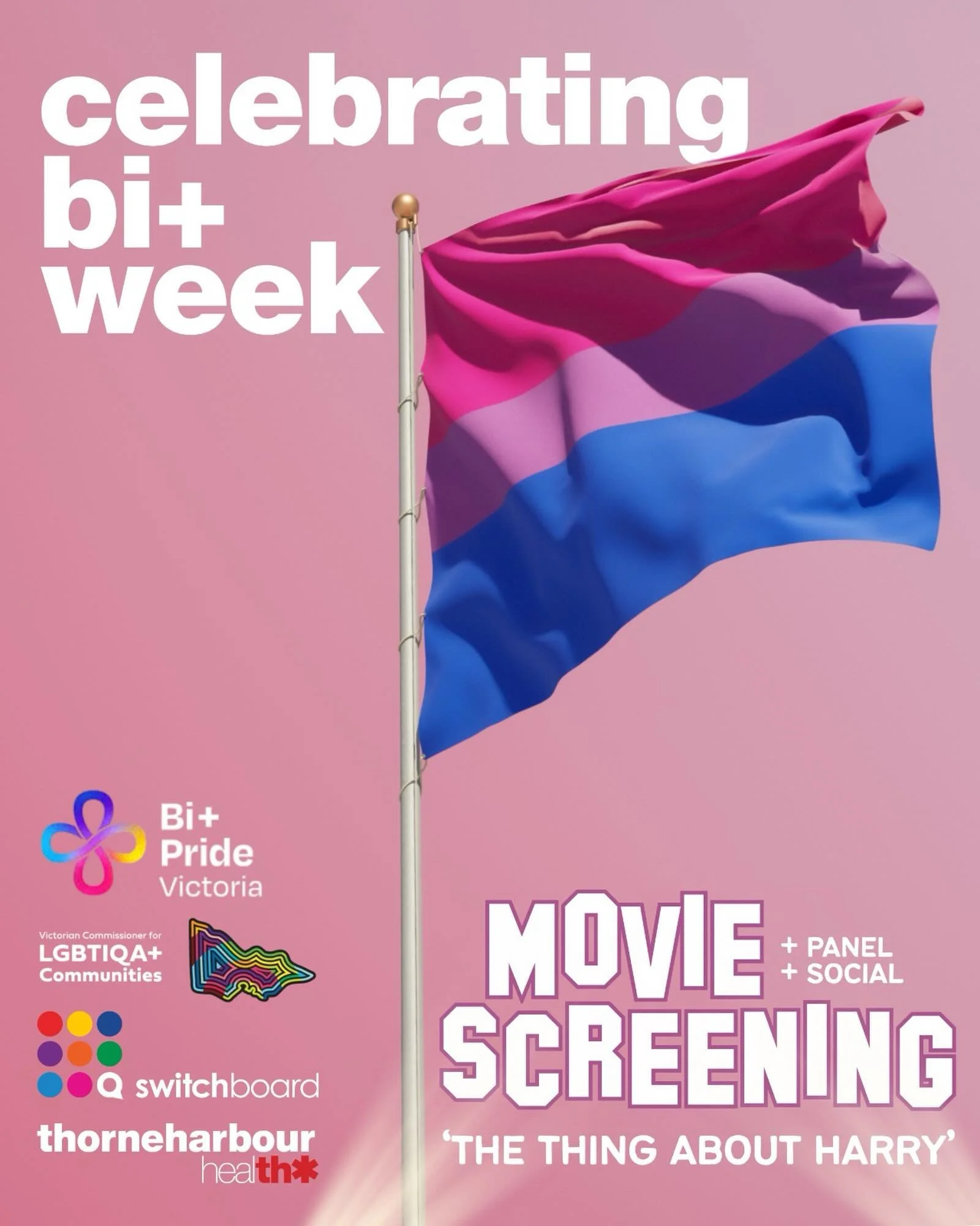 Bi+ Pride Victoria, the Office of the Commissioner for LGBTIQA+ Communities, Switchboard Victoria, Thorne Harbour Health and Northside Counselling Solutions are proud to invite the bi+ and pansexual community and partners / friends to &lsquo;The Thin
