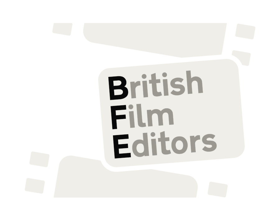 Logo for British Film Editors with film strip elements