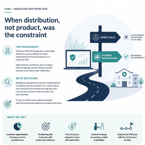 Infographic illustrating the evolution of distribution strategy from product focus to channel partnerships, highlighting key engagement tactics, findings, and future steps.
