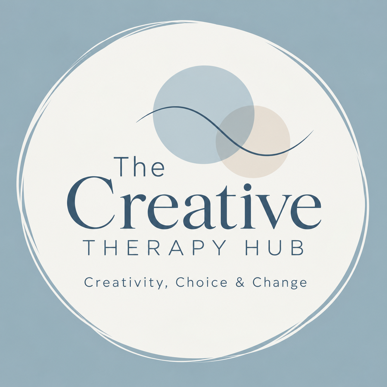 Logo for The Creative Therapy Hub featuring overlapping circles and the tagline 'Creativity, Choice & Change'.
