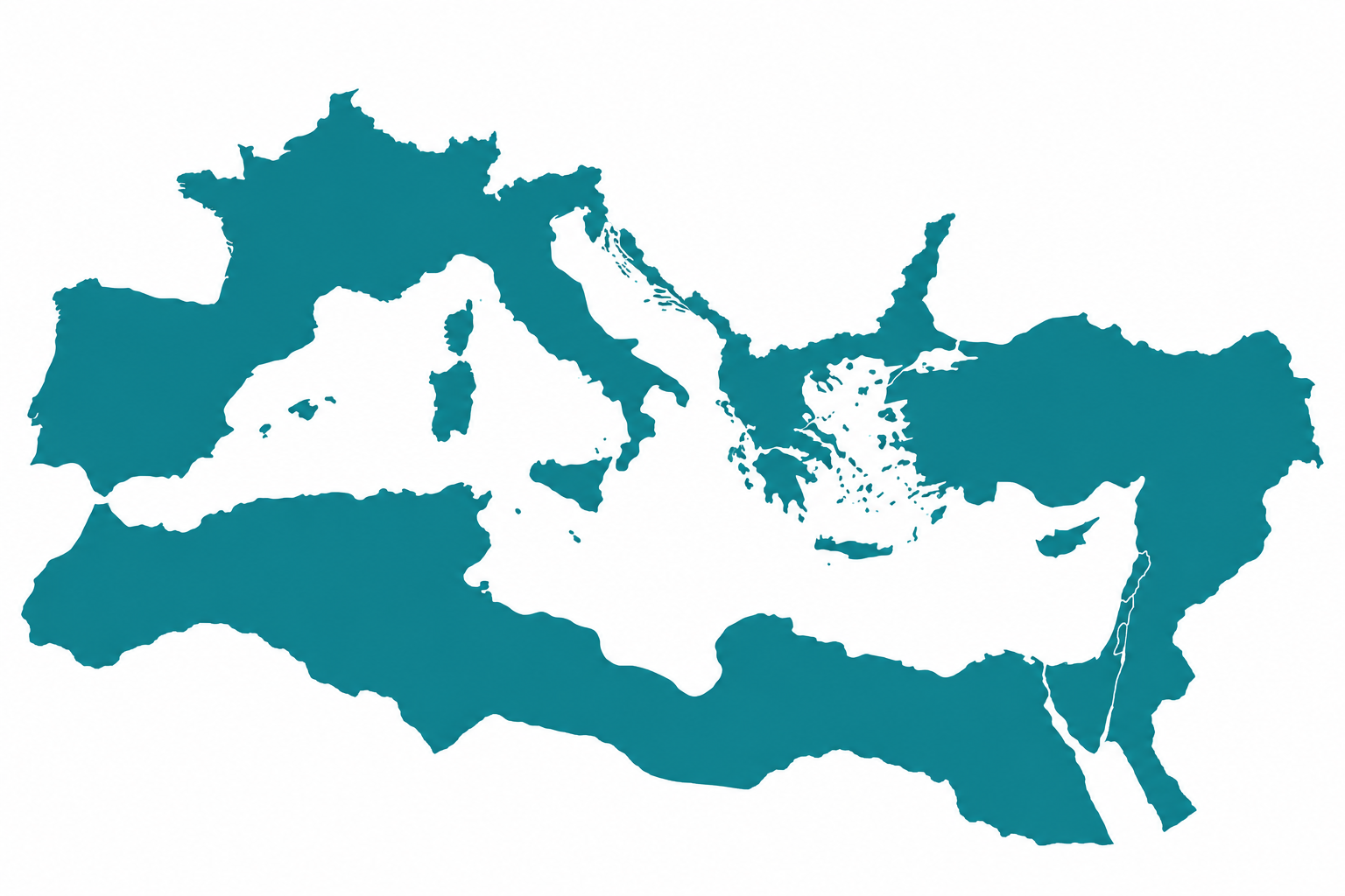Map of Europe and parts of surrounding continents in teal color with a white background.