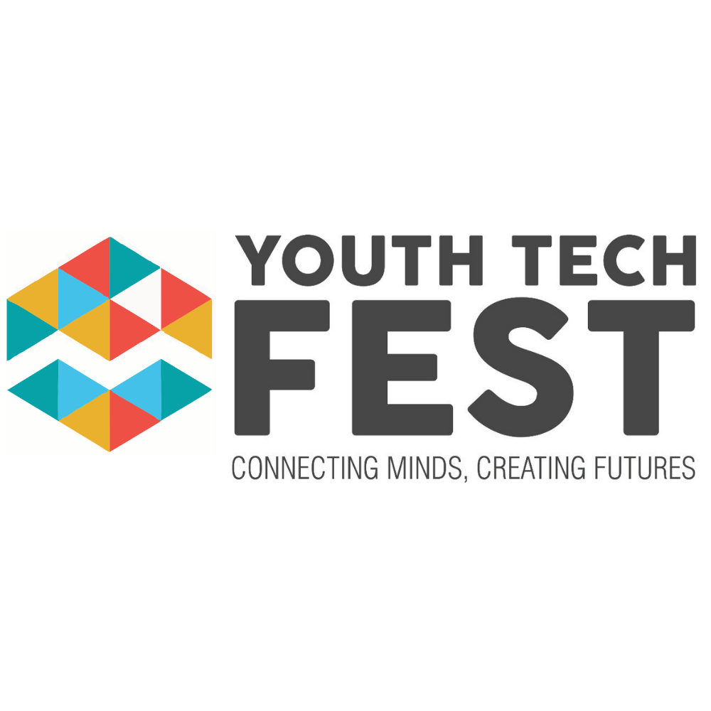 Logo for Youth Tech Fest featuring a colorful geometric design and the tagline "Connecting Minds, Creating Futures".