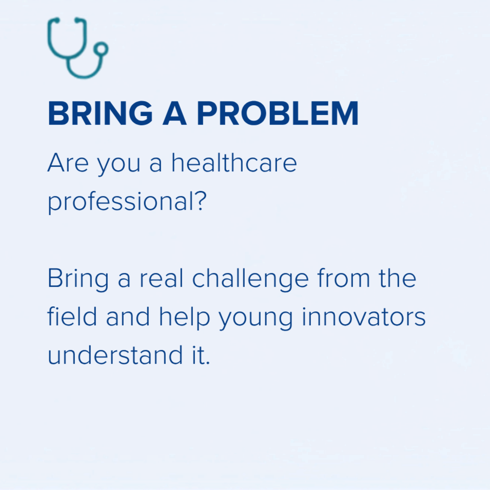 Medical illustration of a stethoscope with text promoting a healthcare challenge solution.