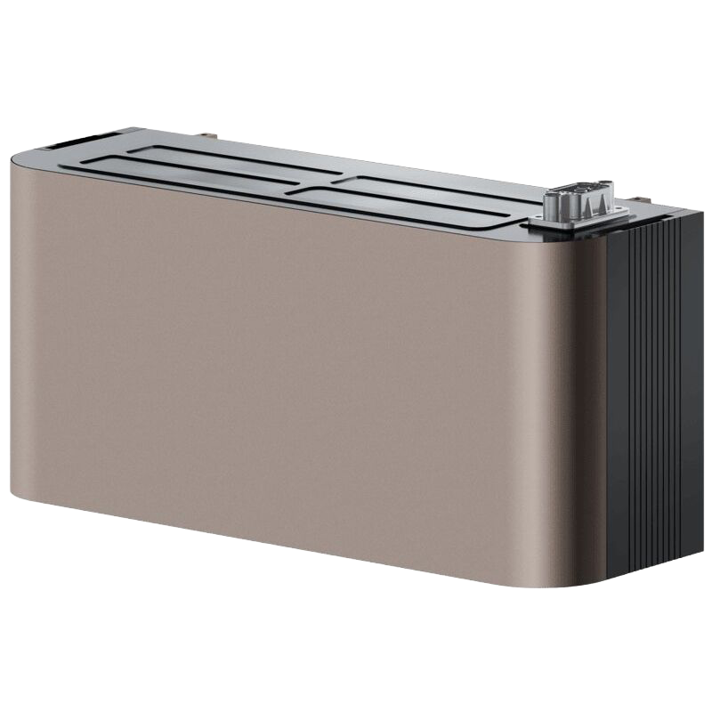 een moderne brieftoaster met een beige en zwarte afwerking.