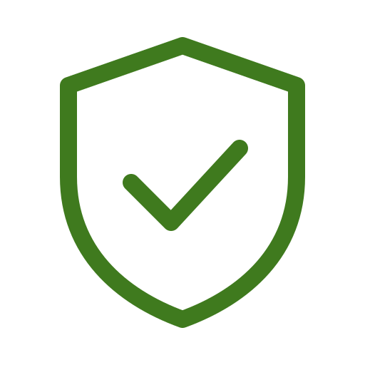 Green shield with a check mark in the center.