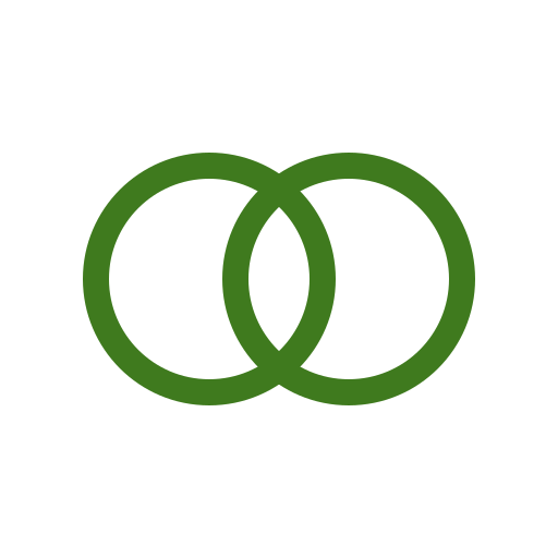 Two overlapping green rings on a black background.