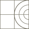 Geometric drawing of an outline square with sections divided by vertical, horizontal, and half circle lines.